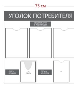 Стенд «Уголок потребителя» (3 кармана А4 + 1 карман А5 + 1 объемный Карман А5)