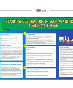 Стенд Правила безопасности в кабинете физики 180х95 см (4 кармана А4)